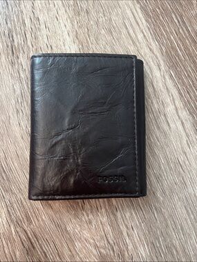 Fossil Black Neel Leather Men's Trifold Card Wallet